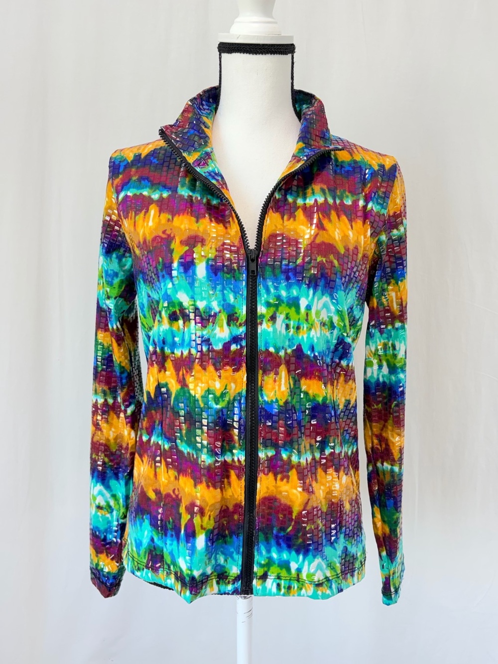 Ronnie Salloway 80s Colorful Rainbow Zip-up Track Jacket Small Shiny Maximalist